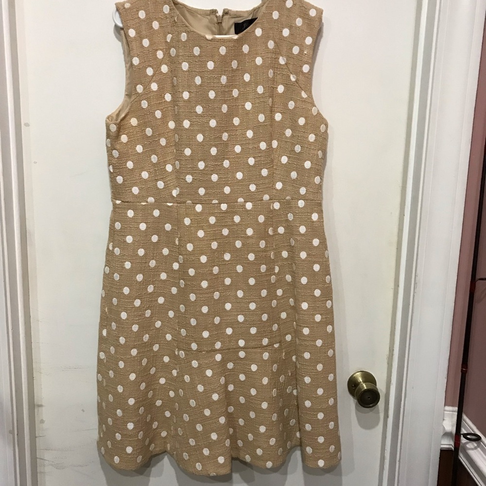 J. Crew Beige Textured Dress with White Dots